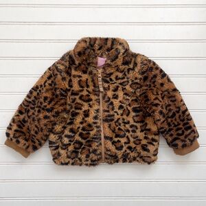 EUC Girls Fuzzy Faux Fur Animal Print Jacket